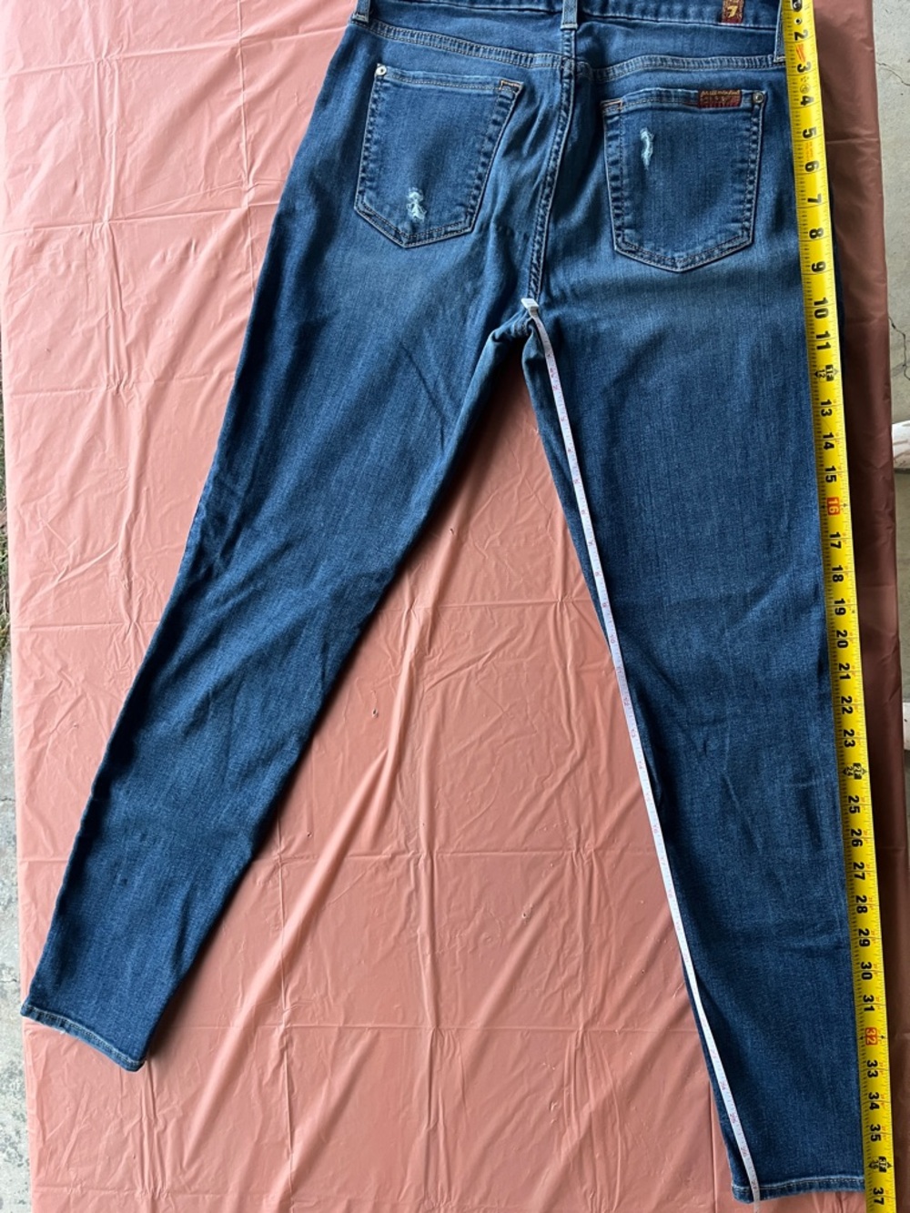 7 For All Mankind Women’s Skinny Jeans in Dark Blue with White Side Trim